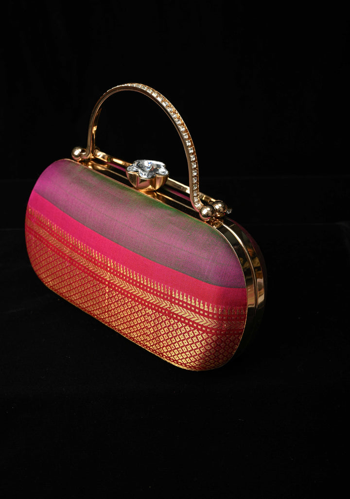 Yeola Paithani Pure Silk Clutch in Purple Dual Tone  | SILK MARK CERTIFIED