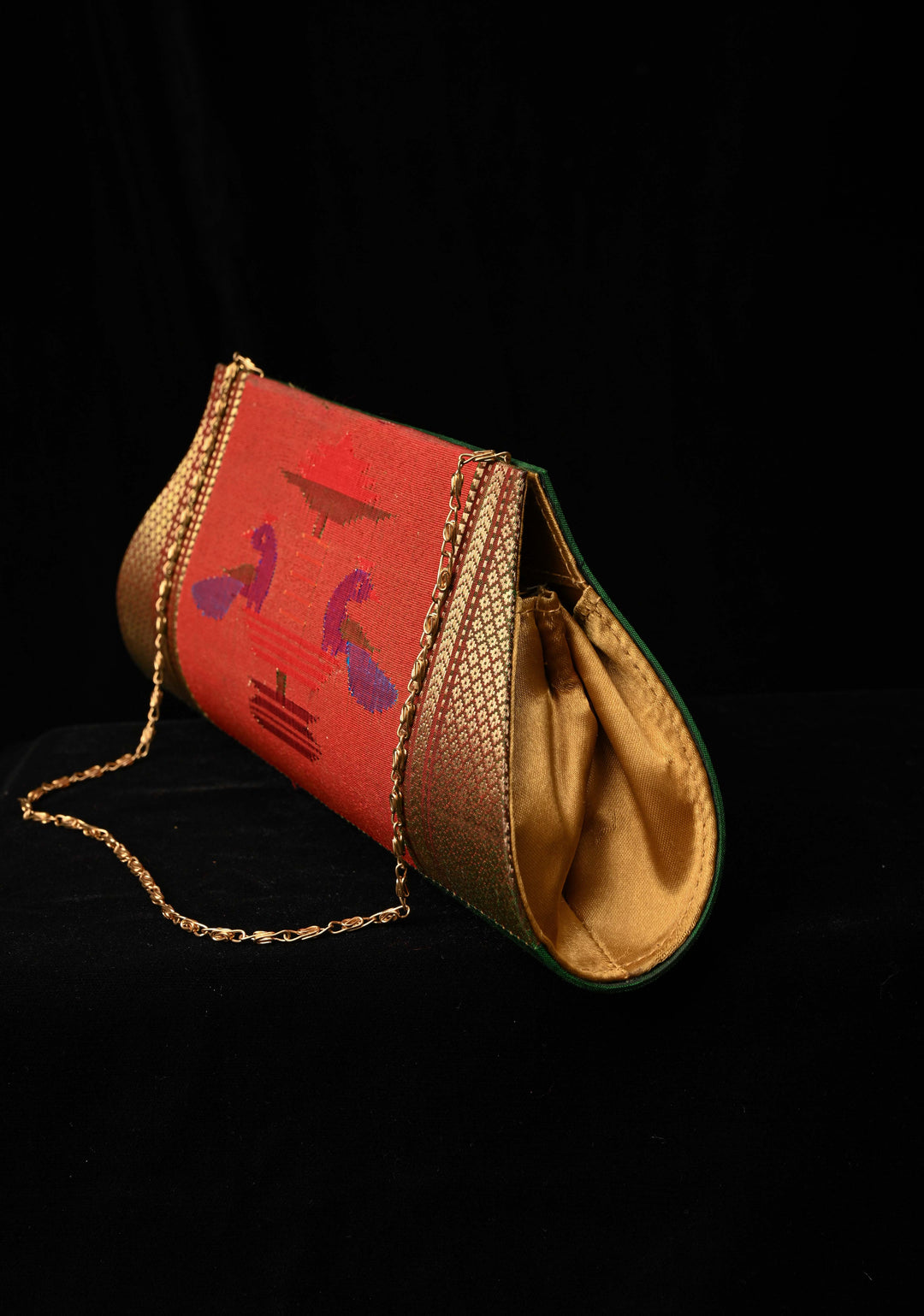 Authentic Handcrafted Paithani Clutch with Peacock Tissue Motifs, Handwoven | SILK MARK CERTIFIED