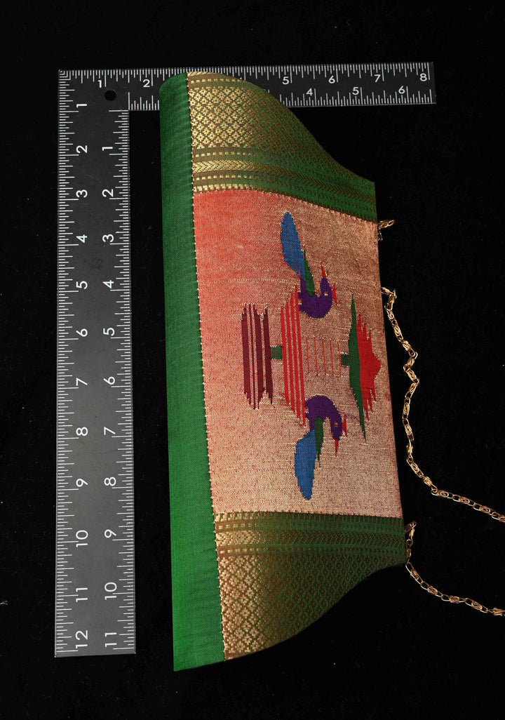Authentic Handcrafted Paithani Clutch with Peacock Tissue Motifs, Handwoven | SILK MARK CERTIFIED