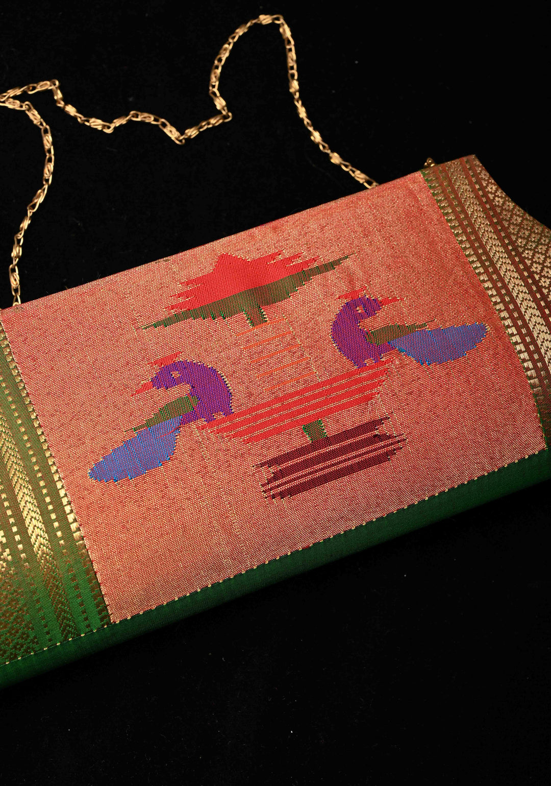 Authentic Handcrafted Paithani Clutch with Peacock Tissue Motifs, Handwoven | SILK MARK CERTIFIED