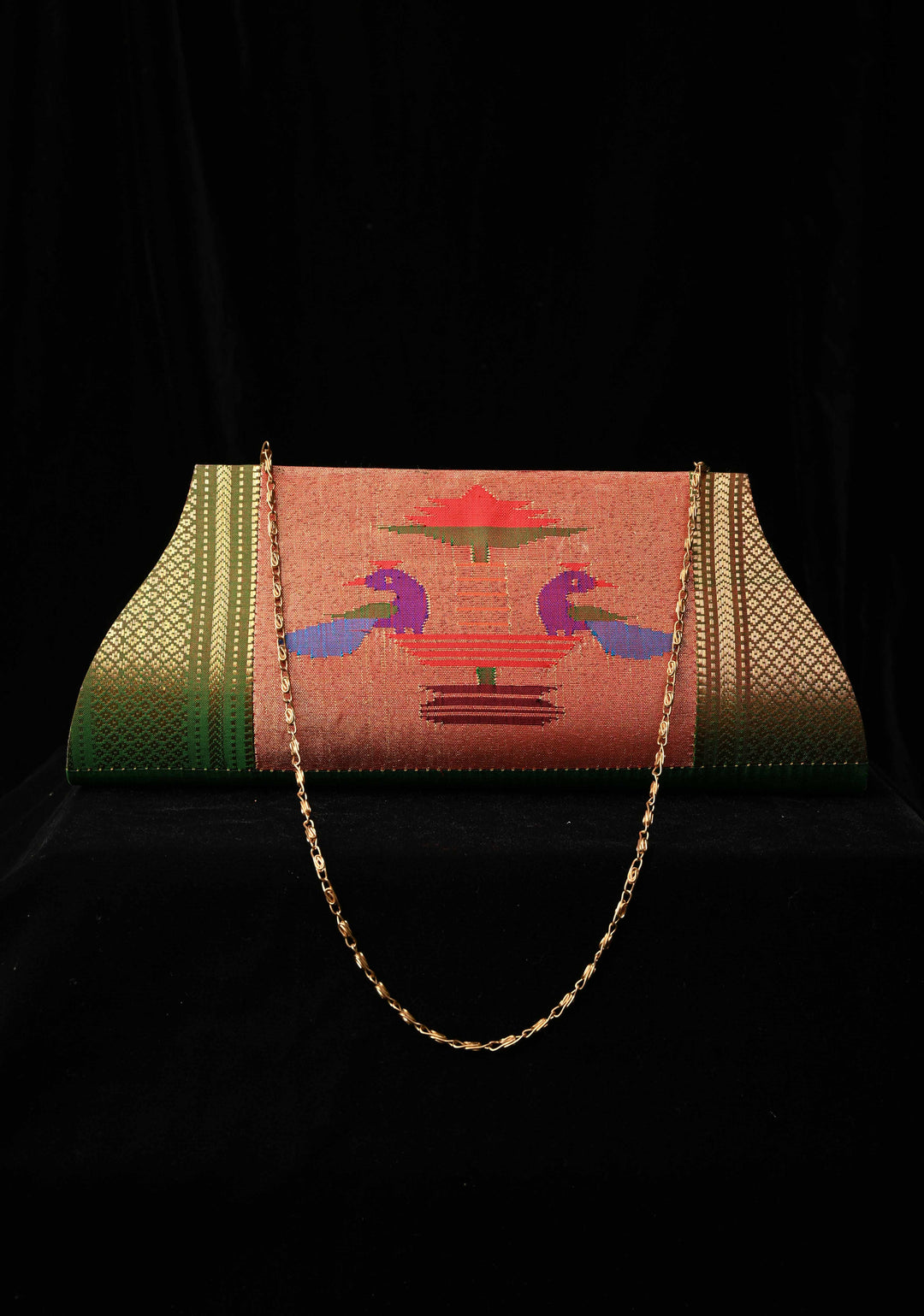 Authentic Handcrafted Paithani Clutch with Peacock Tissue Motifs, Handwoven | SILK MARK CERTIFIED