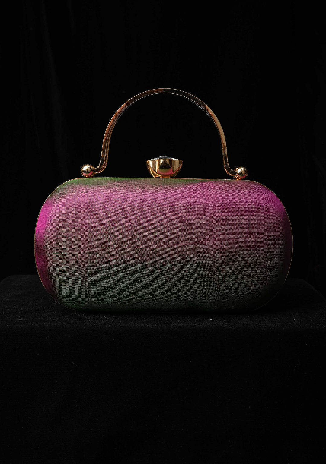 Authentic Yeola Paithani Pure Silk Clutch,  Dual tone Handle Brocade Clutch with Rhinestone Clasp | SILK MARK CERTIFIED