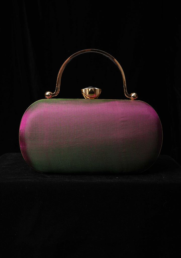 Authentic Yeola Paithani Pure Silk Clutch,  Dual tone Handle Brocade Clutch with Rhinestone Clasp | SILK MARK CERTIFIED