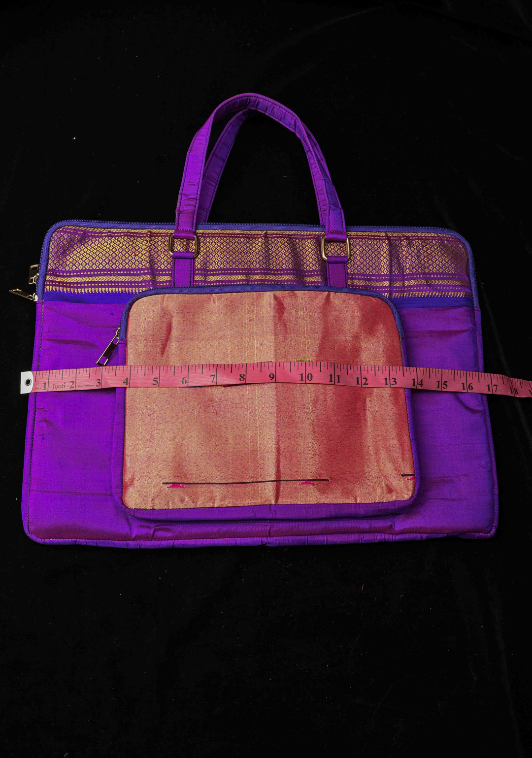 Purple Pure Silk Paithani Laptop Bag with Zari Border and Parrot Peacock Tissue Handwoven Motifs | SILK MARK CERTIFIED