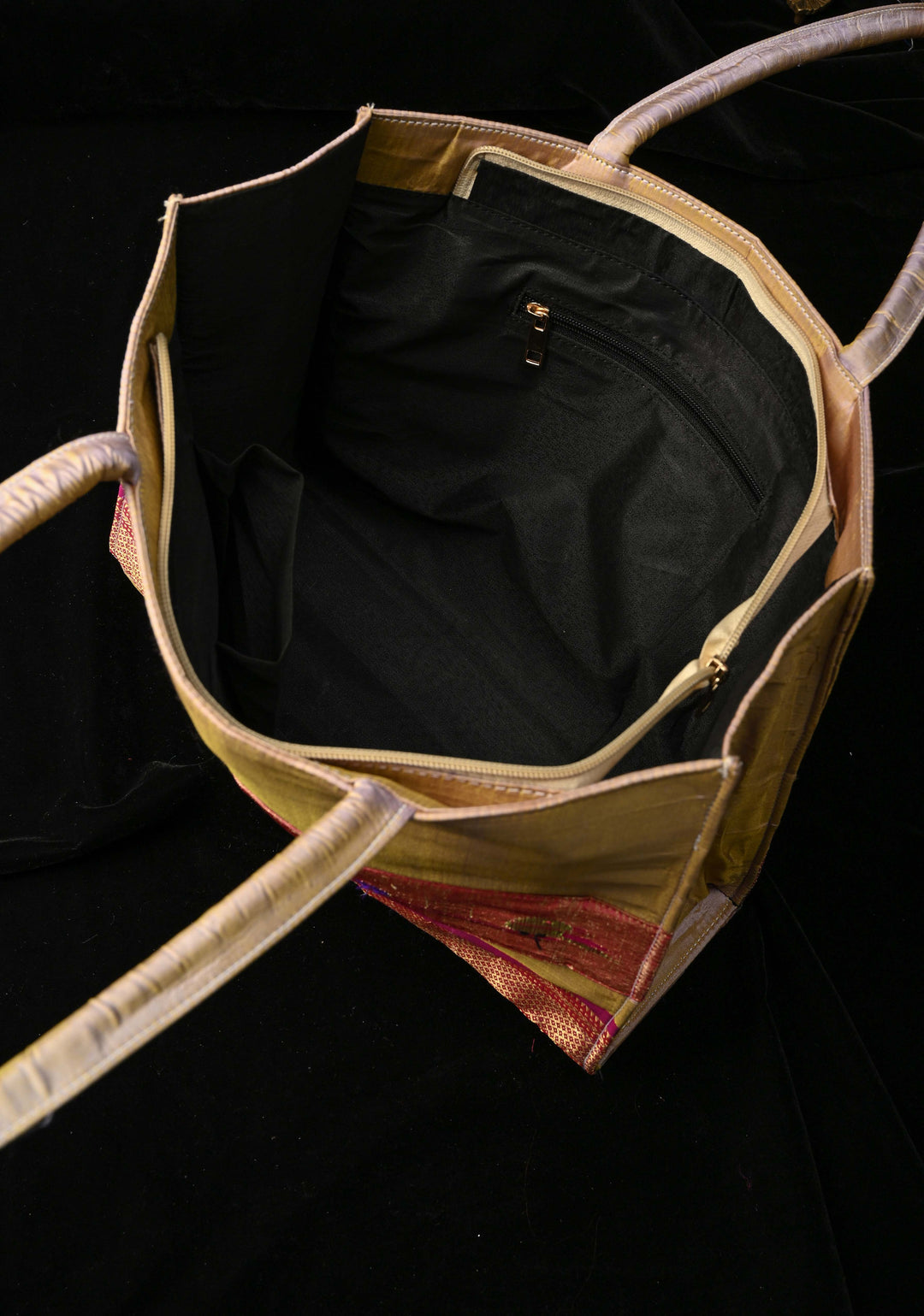 Silver Gray and Magenta Yeola Paithani Pure Silk Tote Bag with Peacock Motifs | SILK MARK CERTIFIED