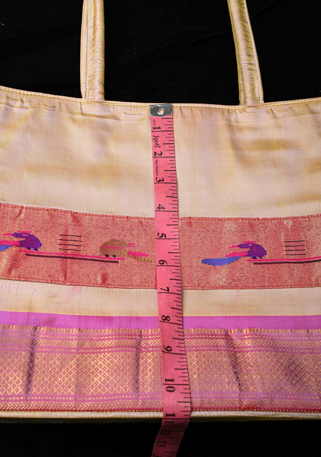 Silver Gray and Magenta Yeola Paithani Pure Silk Tote Bag with Peacock Motifs | SILK MARK CERTIFIED