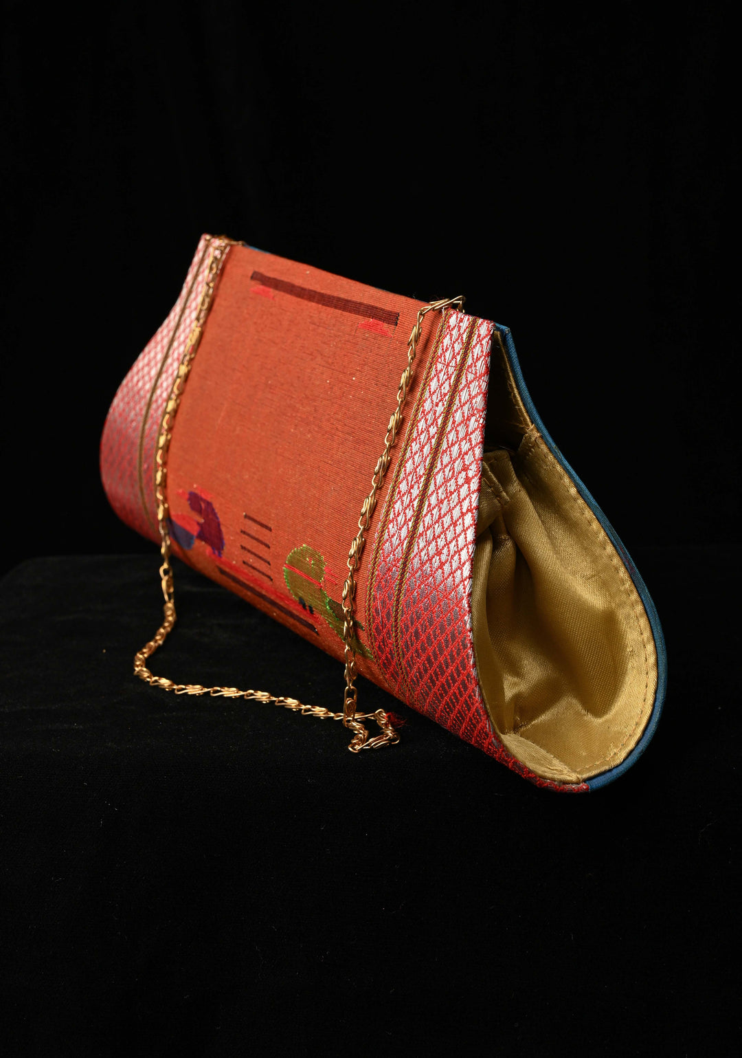 Authentic Handcrafted Paithani Pure Silk Clutch with Birds Motifs | SILK MARK CERTIFIED