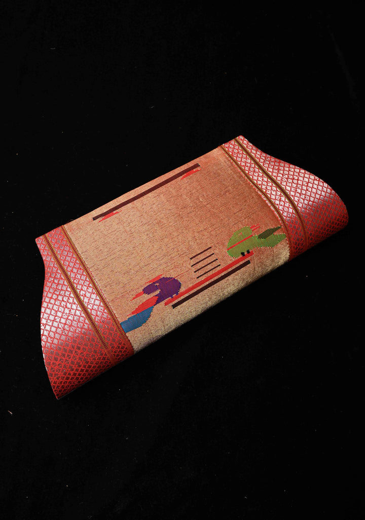Authentic Handcrafted Paithani Pure Silk Clutch with Birds Motifs | SILK MARK CERTIFIED