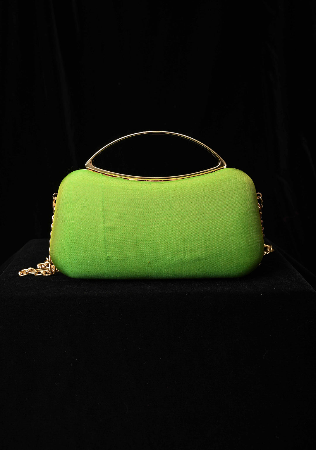 Authentic Yeola Paithani Handloom Pure Silk Clutch in Chartreuse with zari stripes | SILK MARK CERTIFIED
