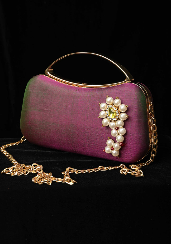 Pure Yeola Paithani Silk Cluth with Moti Nath Detailing, handles and detachable chain | SILK MARK CERTIFIED