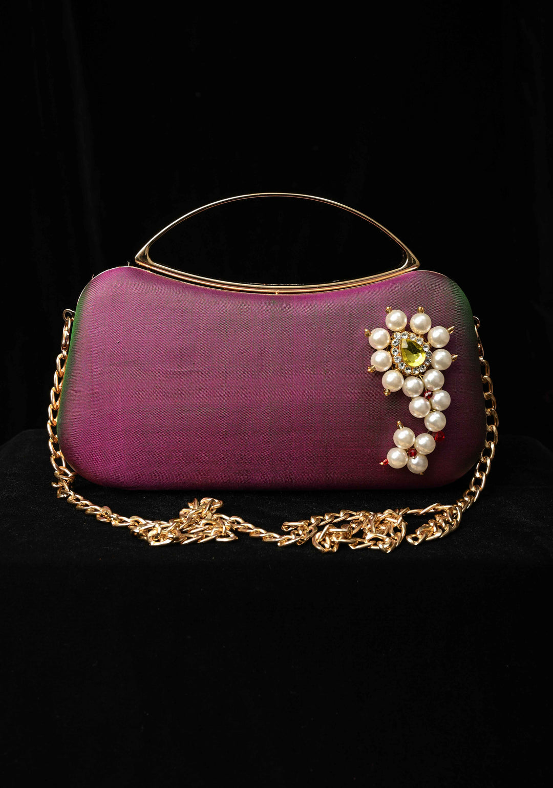 Pure Yeola Paithani Silk Cluth with Moti Nath Detailing, handles and detachable chain | SILK MARK CERTIFIED