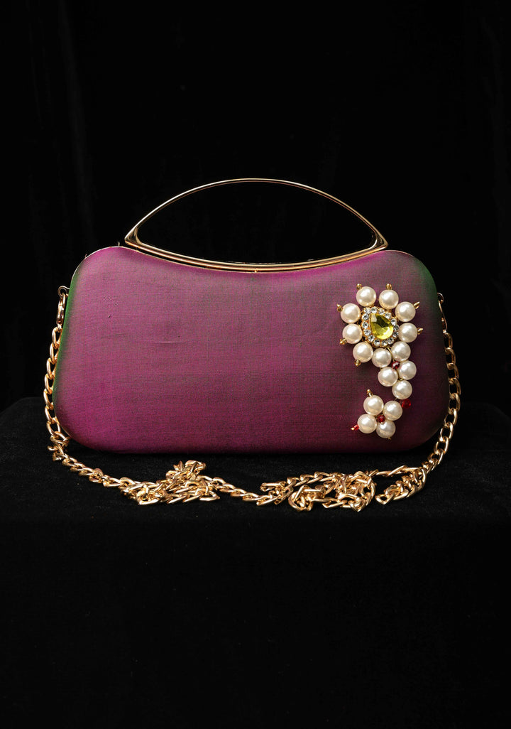Pure Yeola Paithani Silk Cluth with Moti Nath Detailing, handles and detachable chain | SILK MARK CERTIFIED
