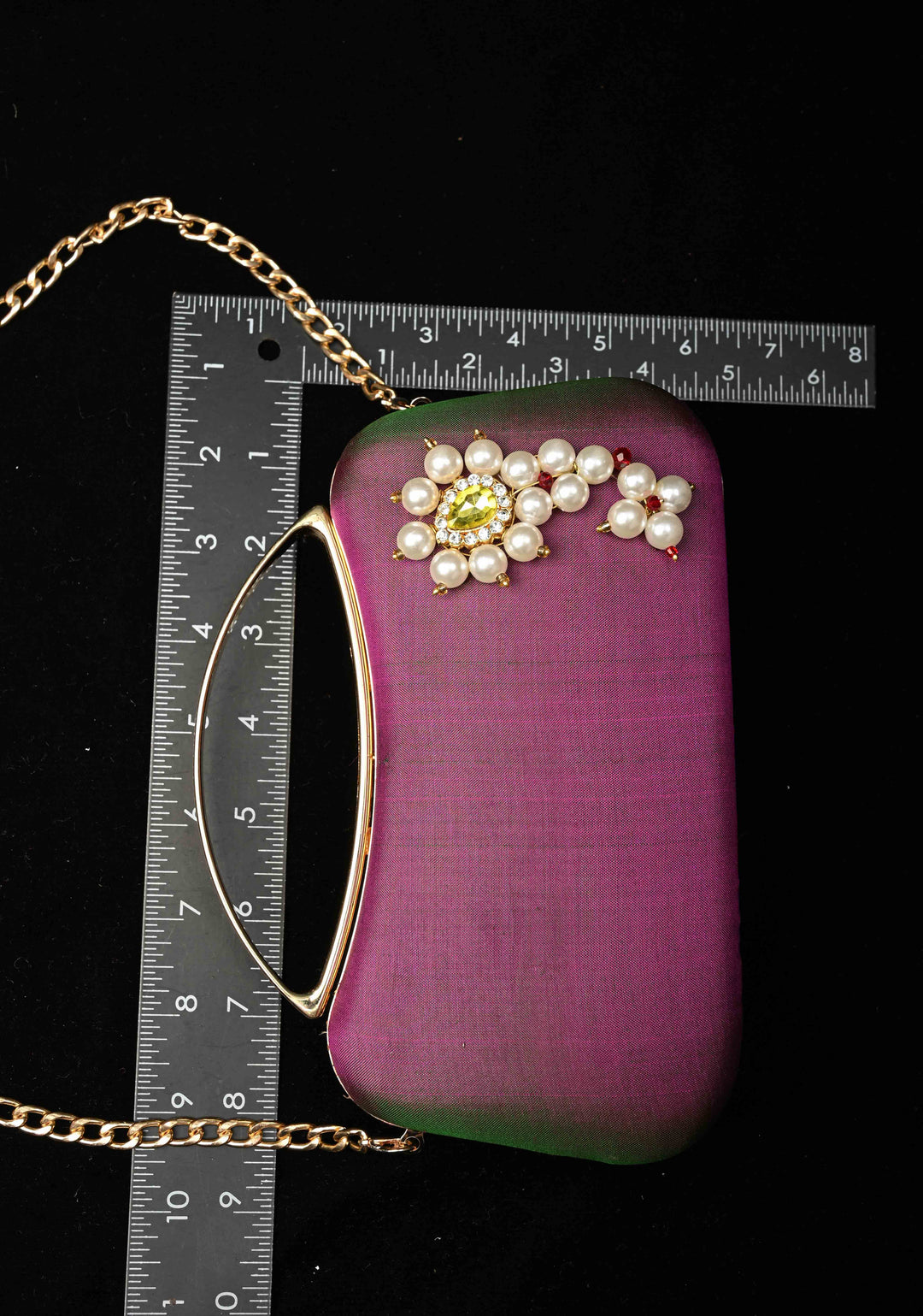 Pure Yeola Paithani Silk Cluth with Moti Nath Detailing, handles and detachable chain | SILK MARK CERTIFIED