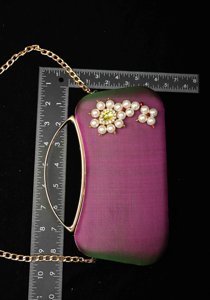 Pure Yeola Paithani Silk Cluth with Moti Nath Detailing, handles and detachable chain | SILK MARK CERTIFIED