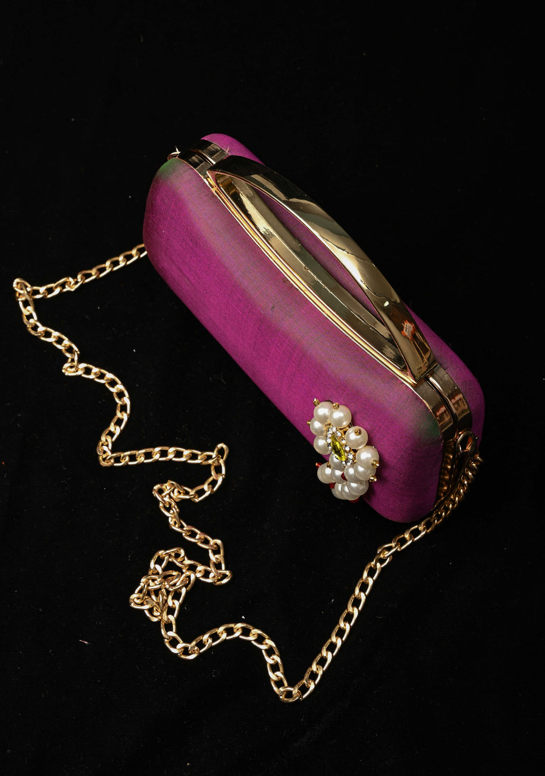 Pure Yeola Paithani Silk Cluth with Moti Nath Detailing, handles and detachable chain | SILK MARK CERTIFIED