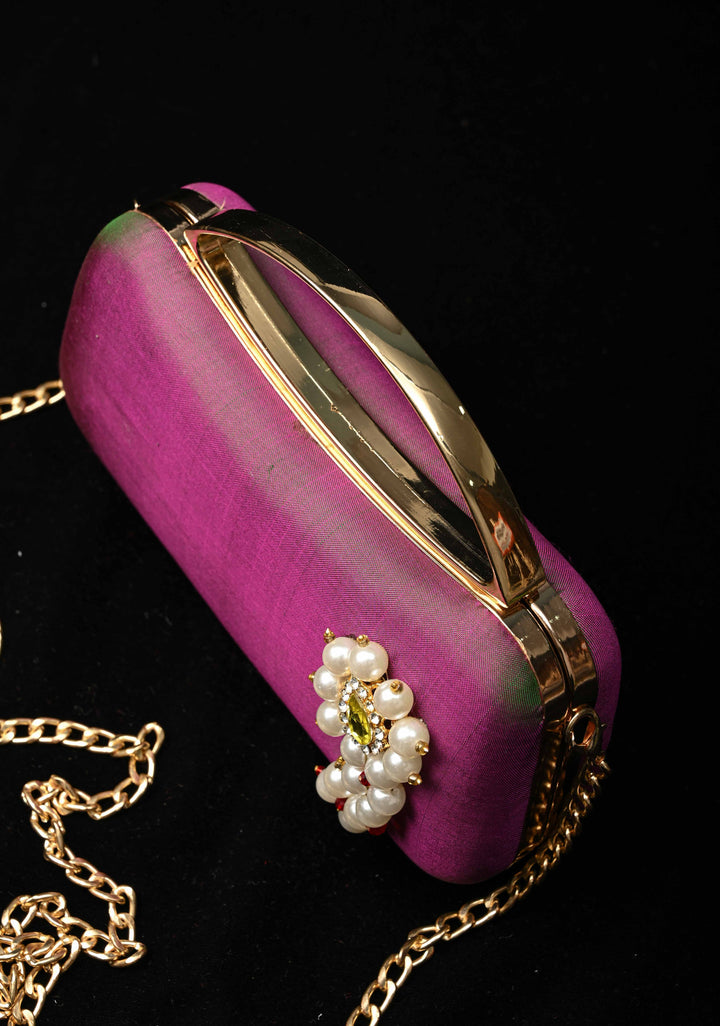 Pure Yeola Paithani Silk Cluth with Moti Nath Detailing, handles and detachable chain | SILK MARK CERTIFIED