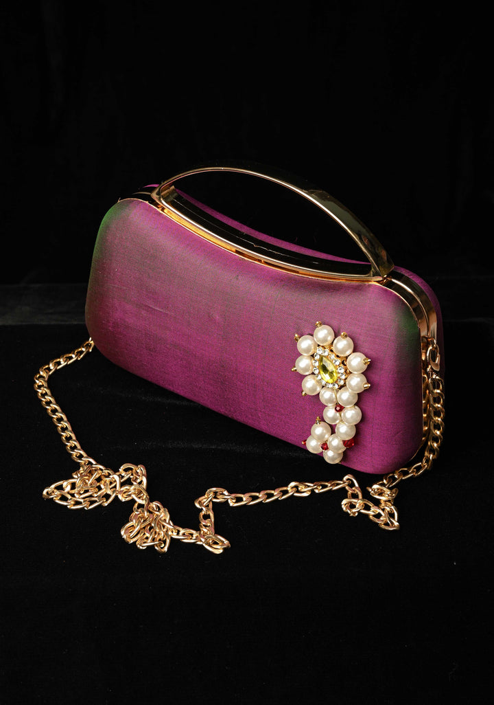 Pure Yeola Paithani Silk Cluth with Moti Nath Detailing, handles and detachable chain | SILK MARK CERTIFIED