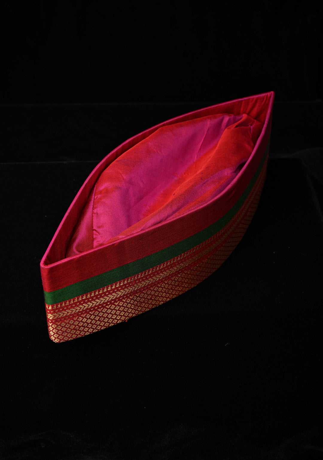Fuchsia Pink Brocade Turban Hat with Zari Border | SILK MARK CERTIFIED