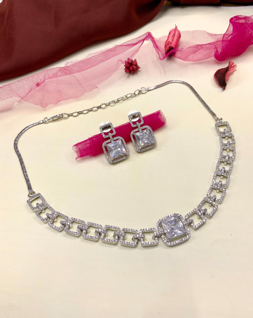 American Diamond Necklace Set – Luxury Evening Glam | SHOBITAM