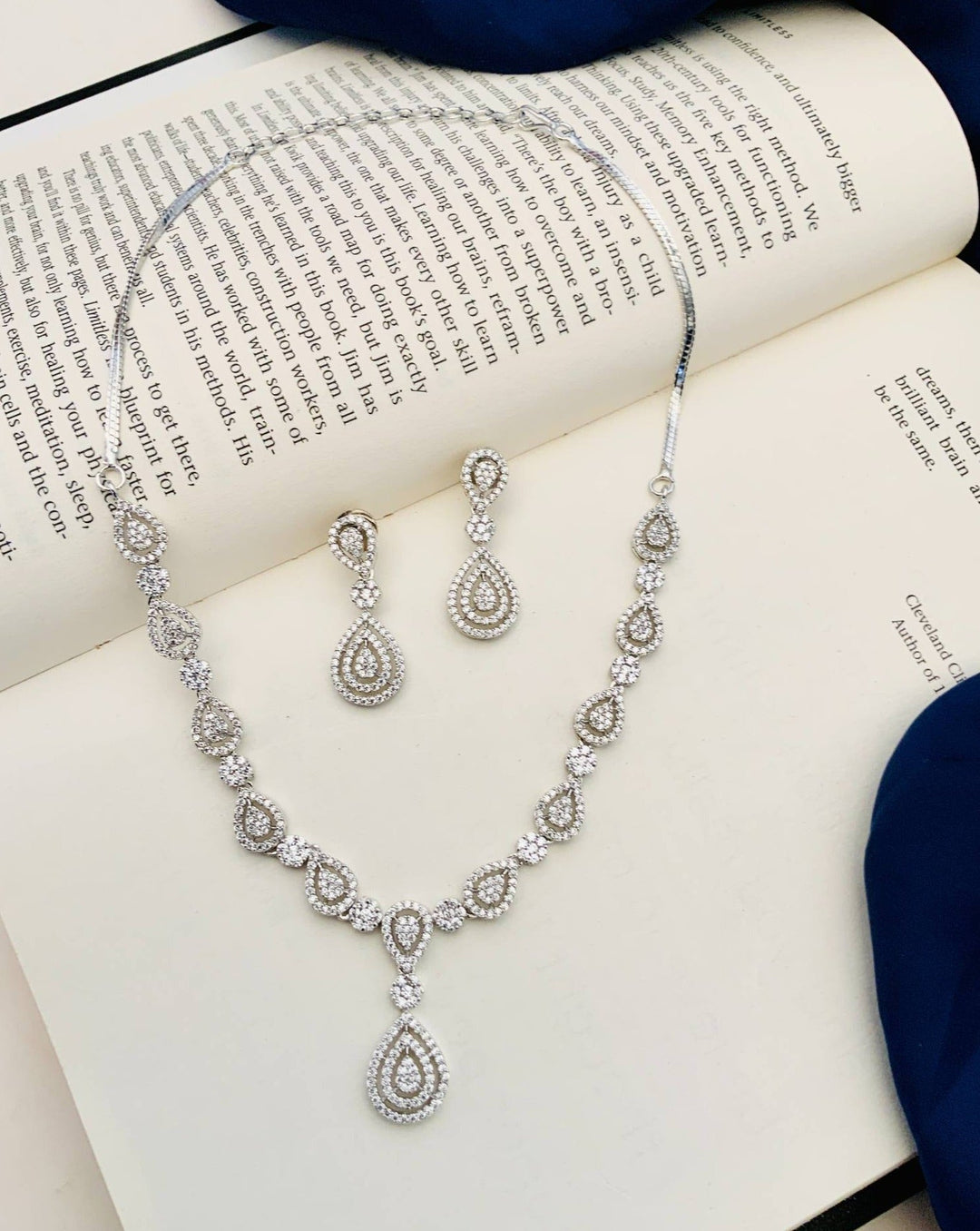 Elegant Teardrop American Diamond Necklace Set | SHOBITAM