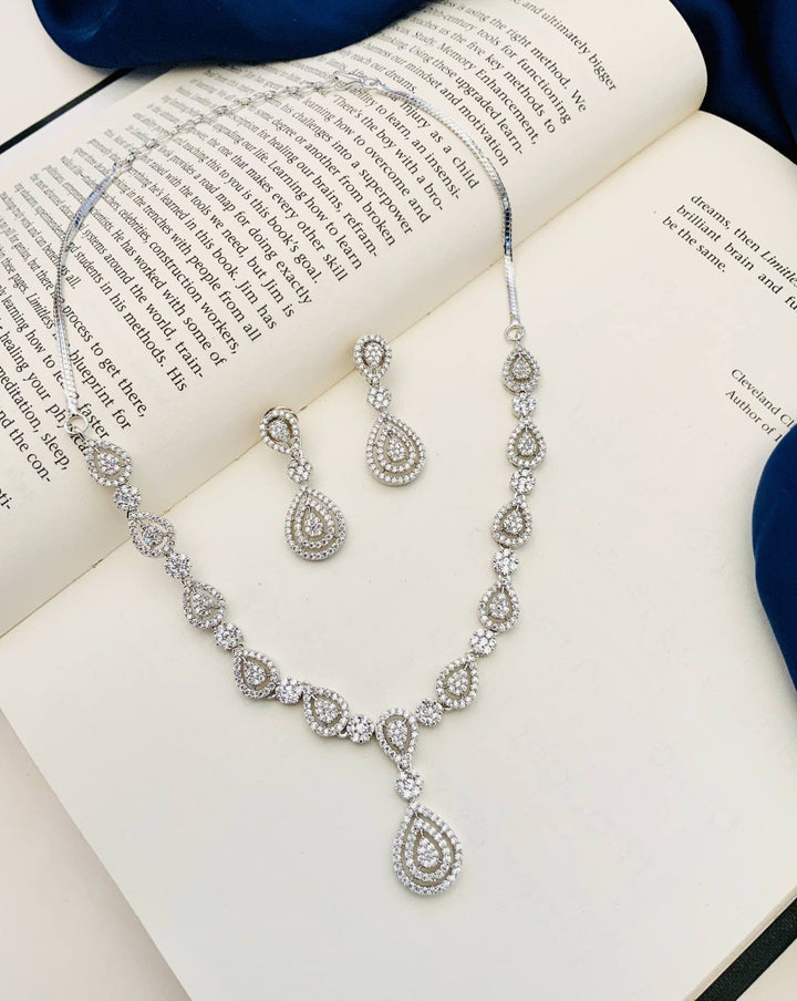 Elegant Teardrop American Diamond Necklace Set | SHOBITAM