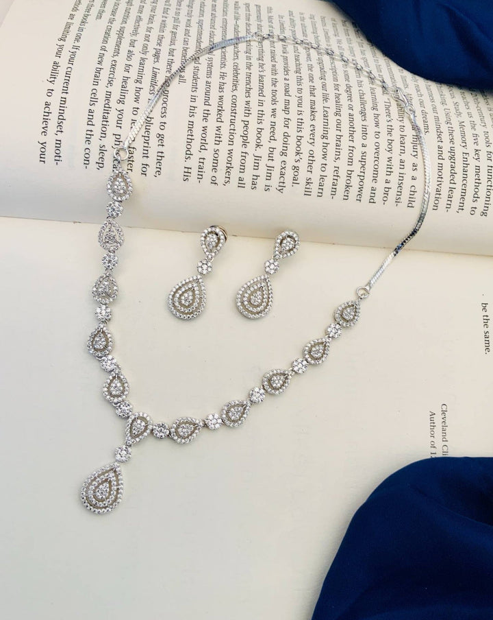 Elegant Teardrop American Diamond Necklace Set | SHOBITAM