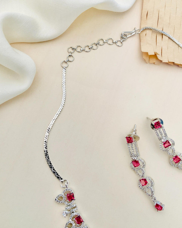 Premium Silver Plated American Diamond Necklace Set |SHOBITAM