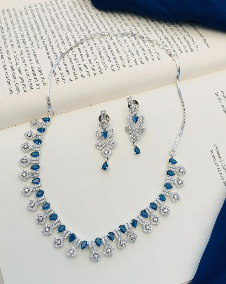 Blue American Diamond Necklace Set for Women | SHOBITAM