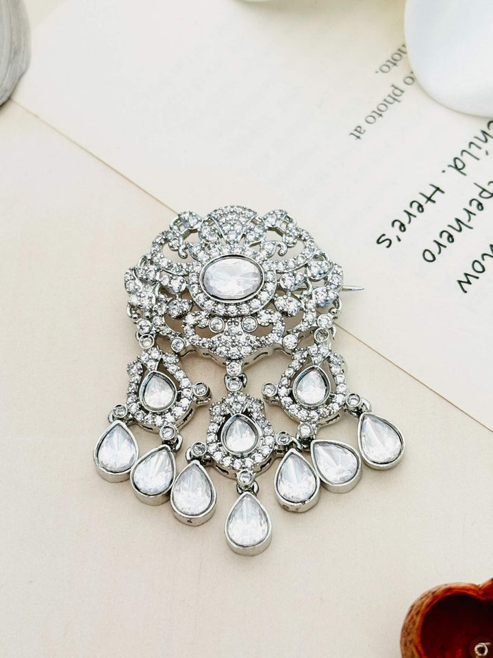 Wedding Premium Gold Plated Polki Men Brooch Pin | SHOBITAM