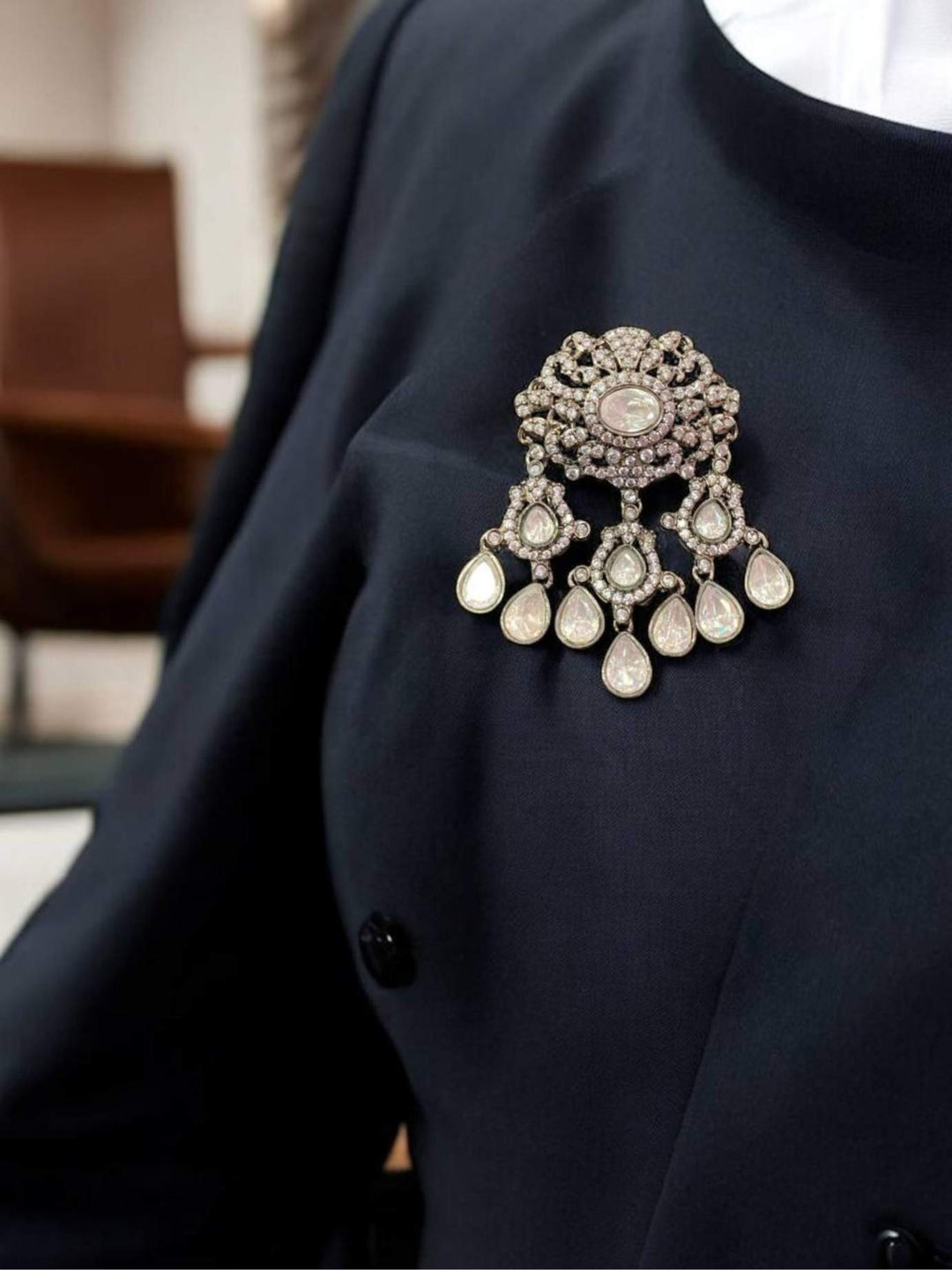 Wedding Premium Gold Plated Polki Men Brooch Pin | SHOBITAM