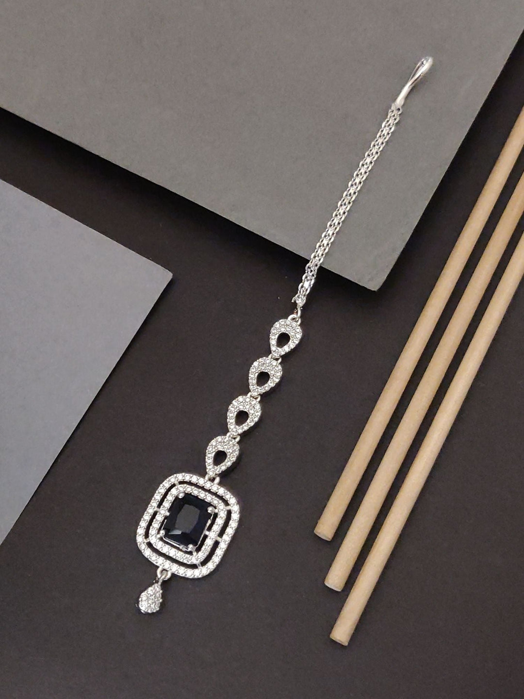 Gold Plated, Bold Silver Plated American Diamond Maangtikka | SHOBITAM