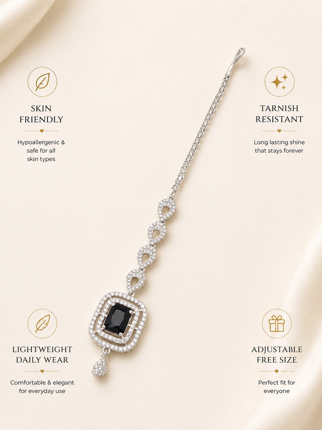 Gold Plated, Bold Silver Plated American Diamond Maangtikka | SHOBITAM
