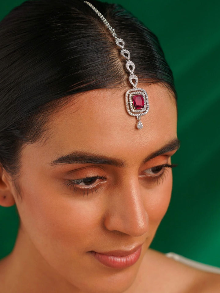 Gold Plated, Bold Silver Plated American Diamond Maangtikka | SHOBITAM