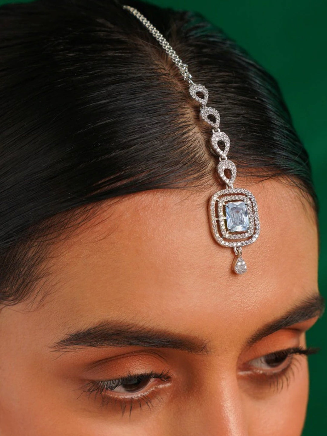 Gold Plated, Bold Silver Plated American Diamond Maangtikka | SHOBITAM