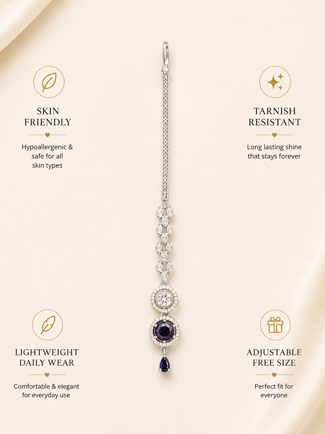 Gold Plated,Round Silver Plated American Diamond Maangtikka | SHOBITAM