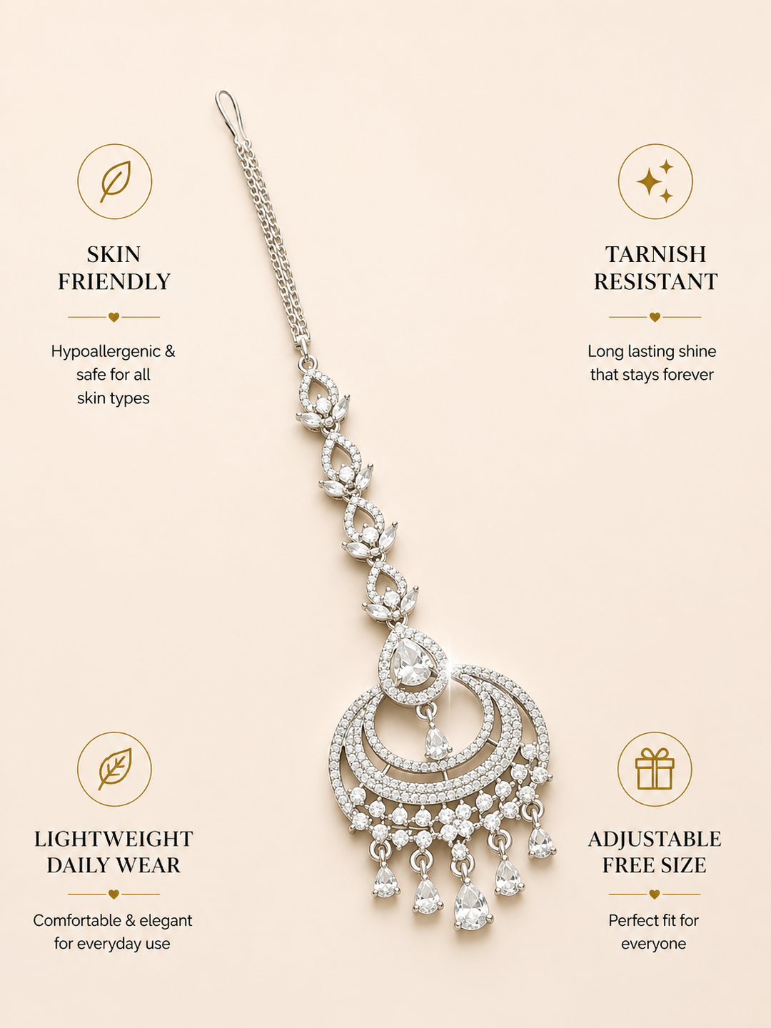 Silver CZ Maangtikka Chandelier Pendant | SHOBITAM