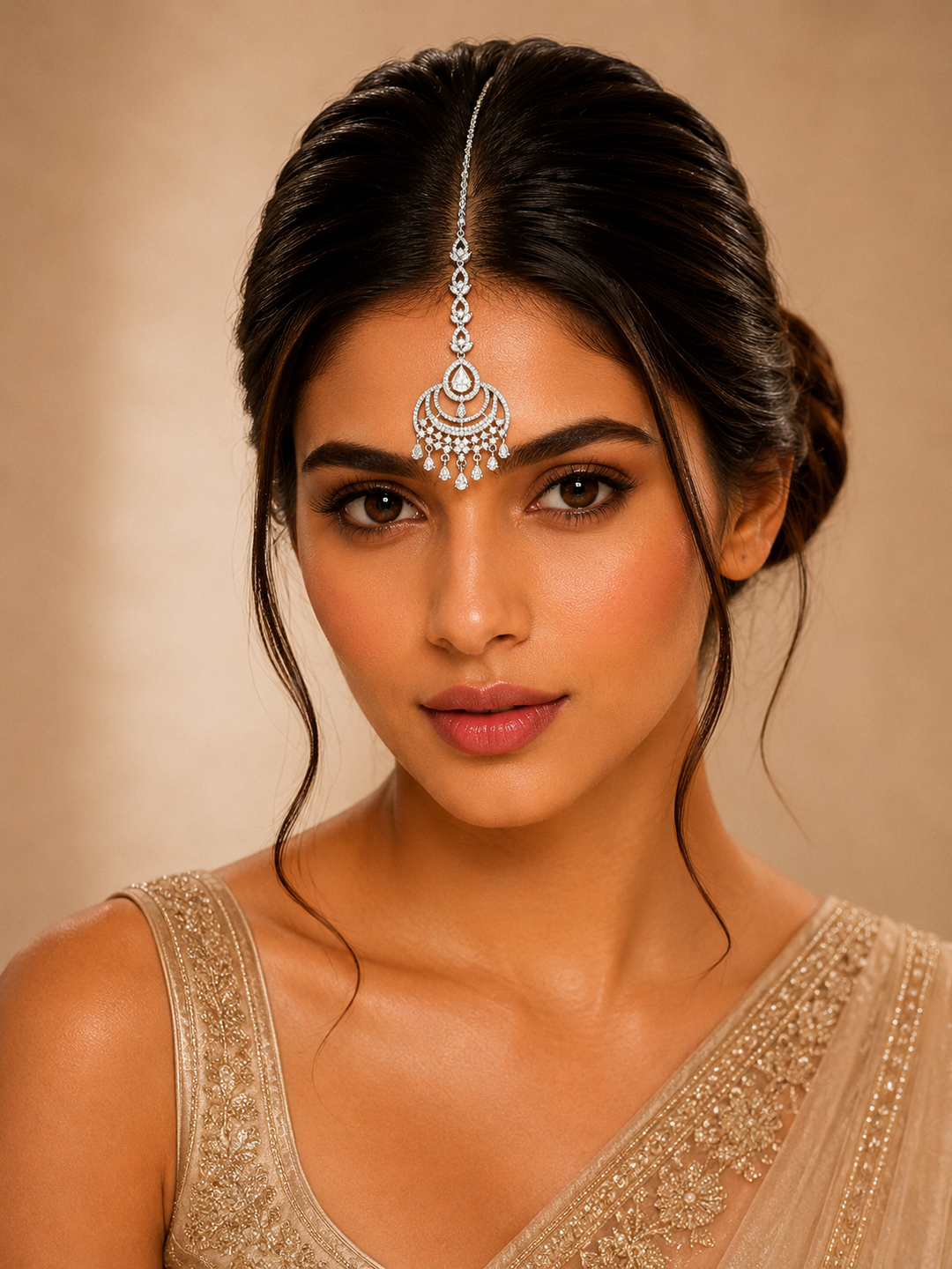Silver CZ Maangtikka Chandelier Pendant | SHOBITAM