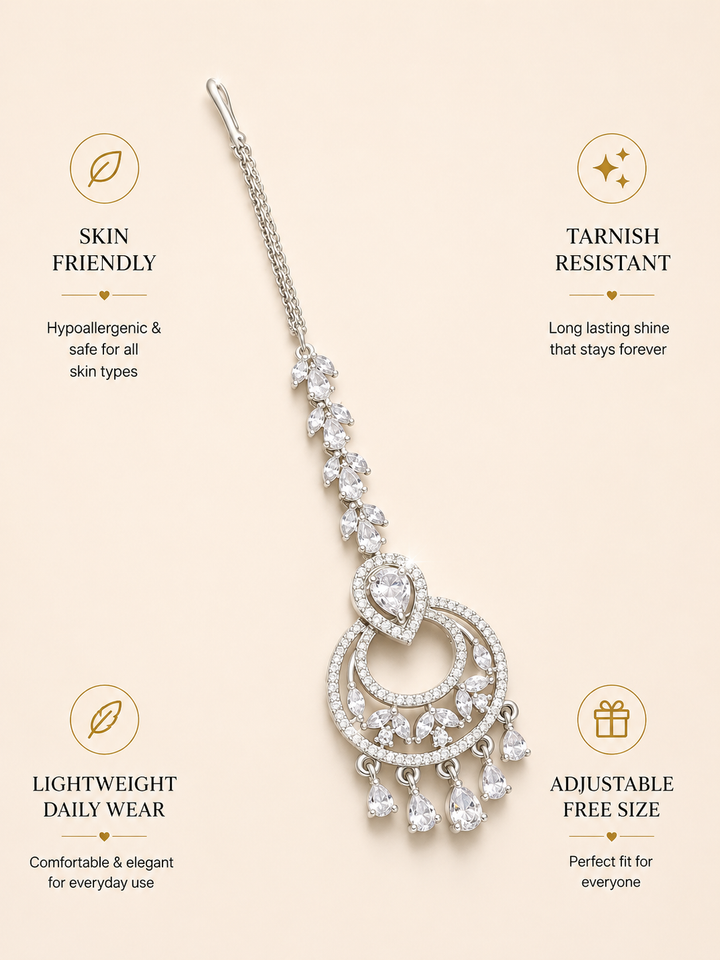 Silver Plated American Diamond Maantikka | SHOBITAM