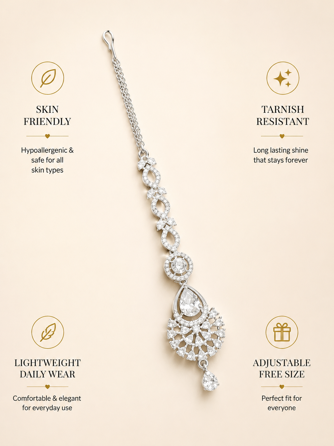 Silver Plated CZ Bridal Elegant Teardrop Maangtikka | SHOBITAM