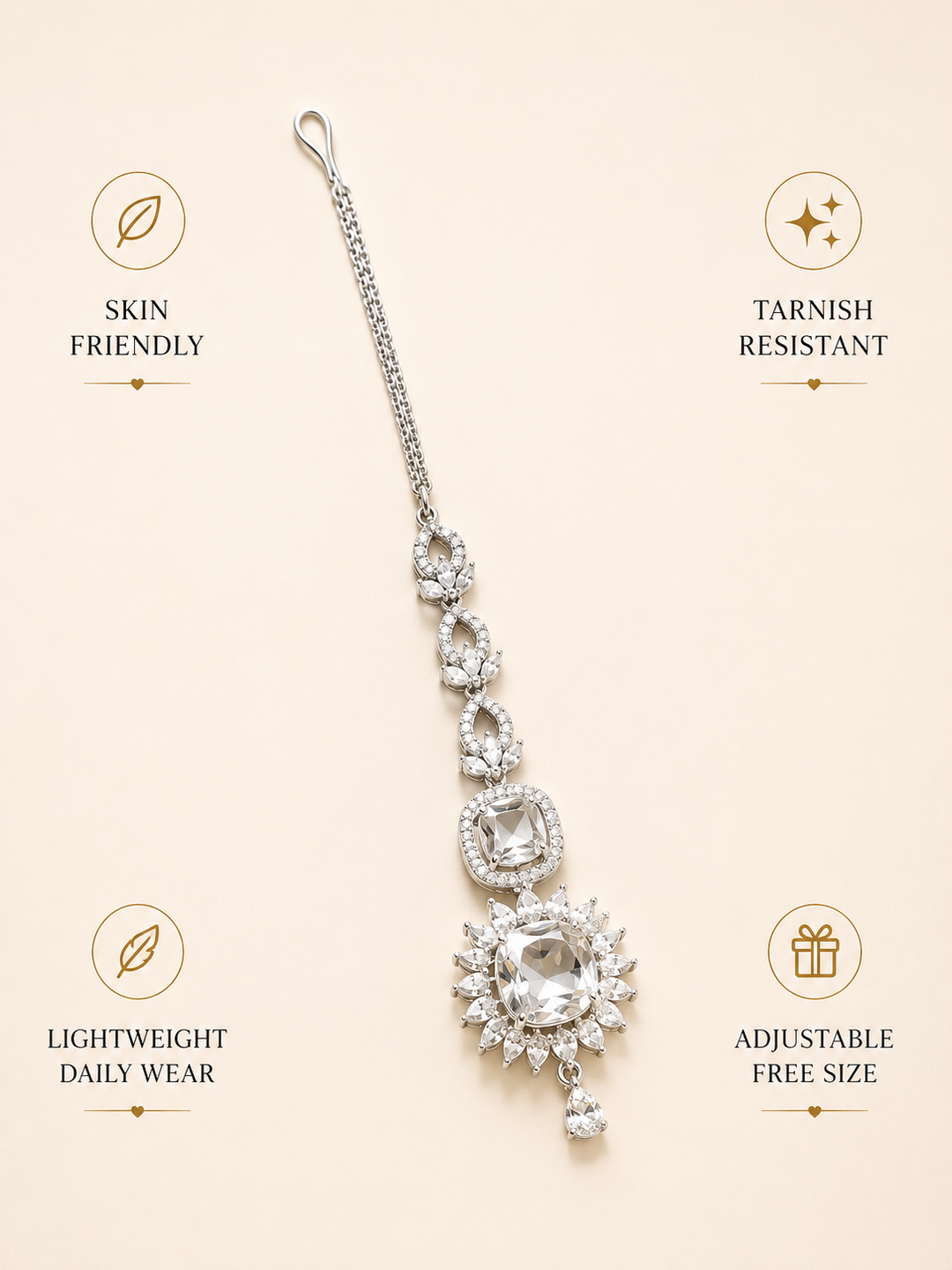Silver Plated American Diamond Round Maangtikka | SHOBITAM