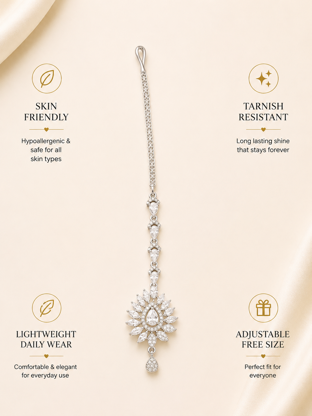 Silver Plated American Diamond Drop MaangTikka | SHOBITAM