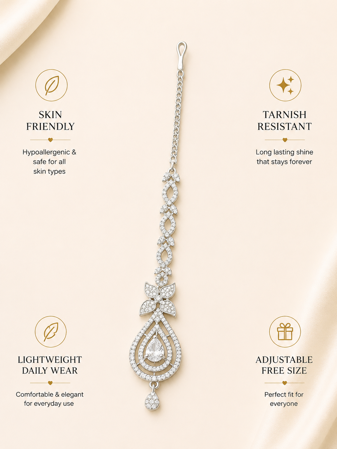 Silver Plated Teardrop Floral Maangtikka | SHOBITAM