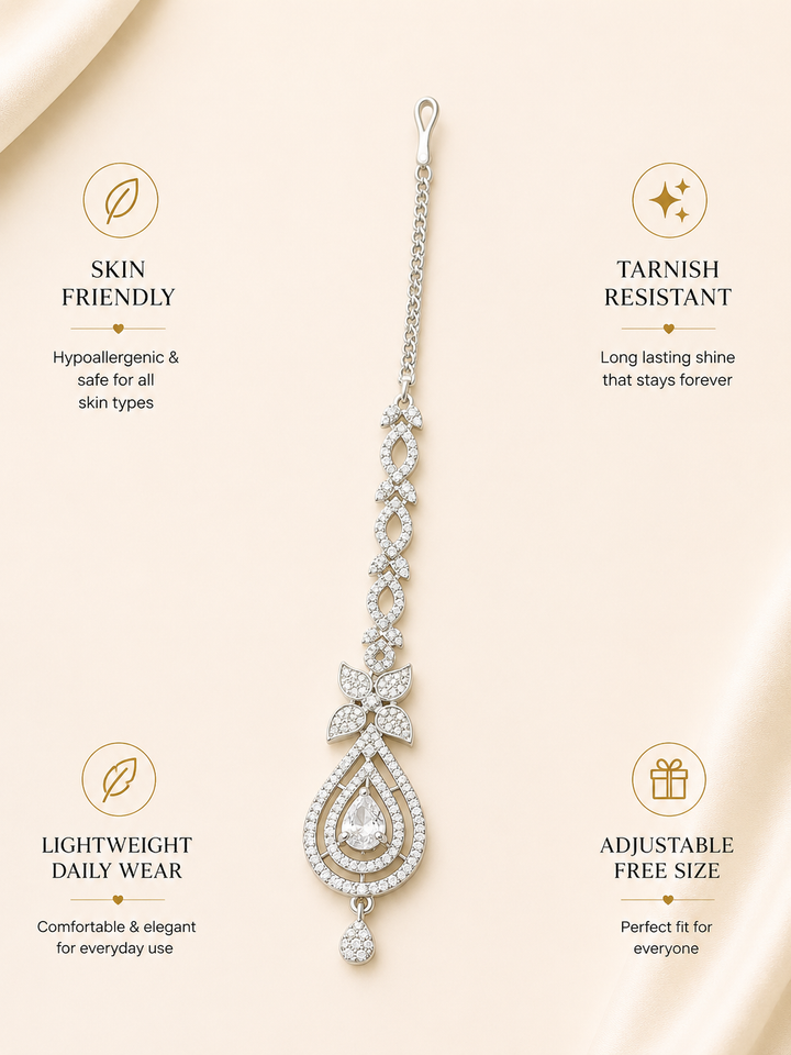 Silver Plated Teardrop Floral Maangtikka | SHOBITAM