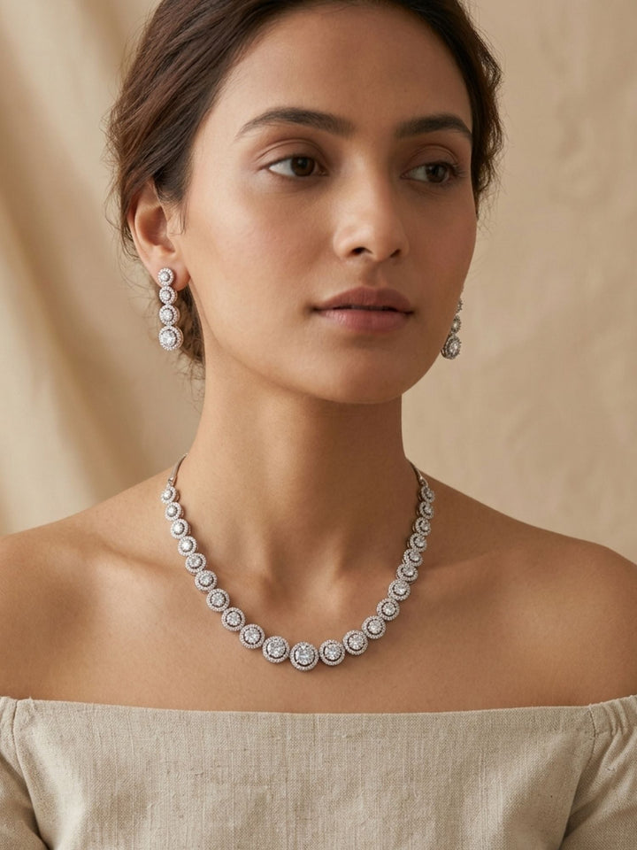 Luxury American Diamond Necklace Set with Earrings | SHOBITAM