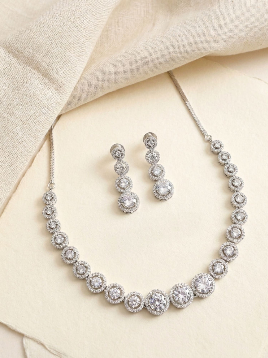 Luxury American Diamond Necklace Set with Earrings | SHOBITAM