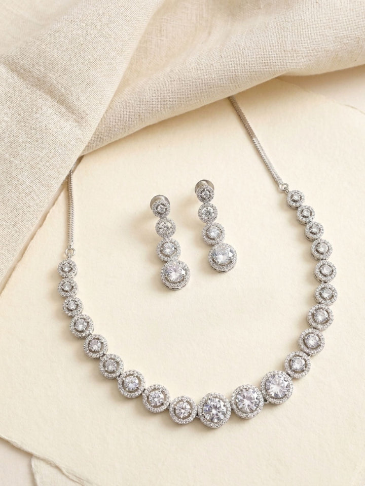 Luxury American Diamond Necklace Set with Earrings | SHOBITAM