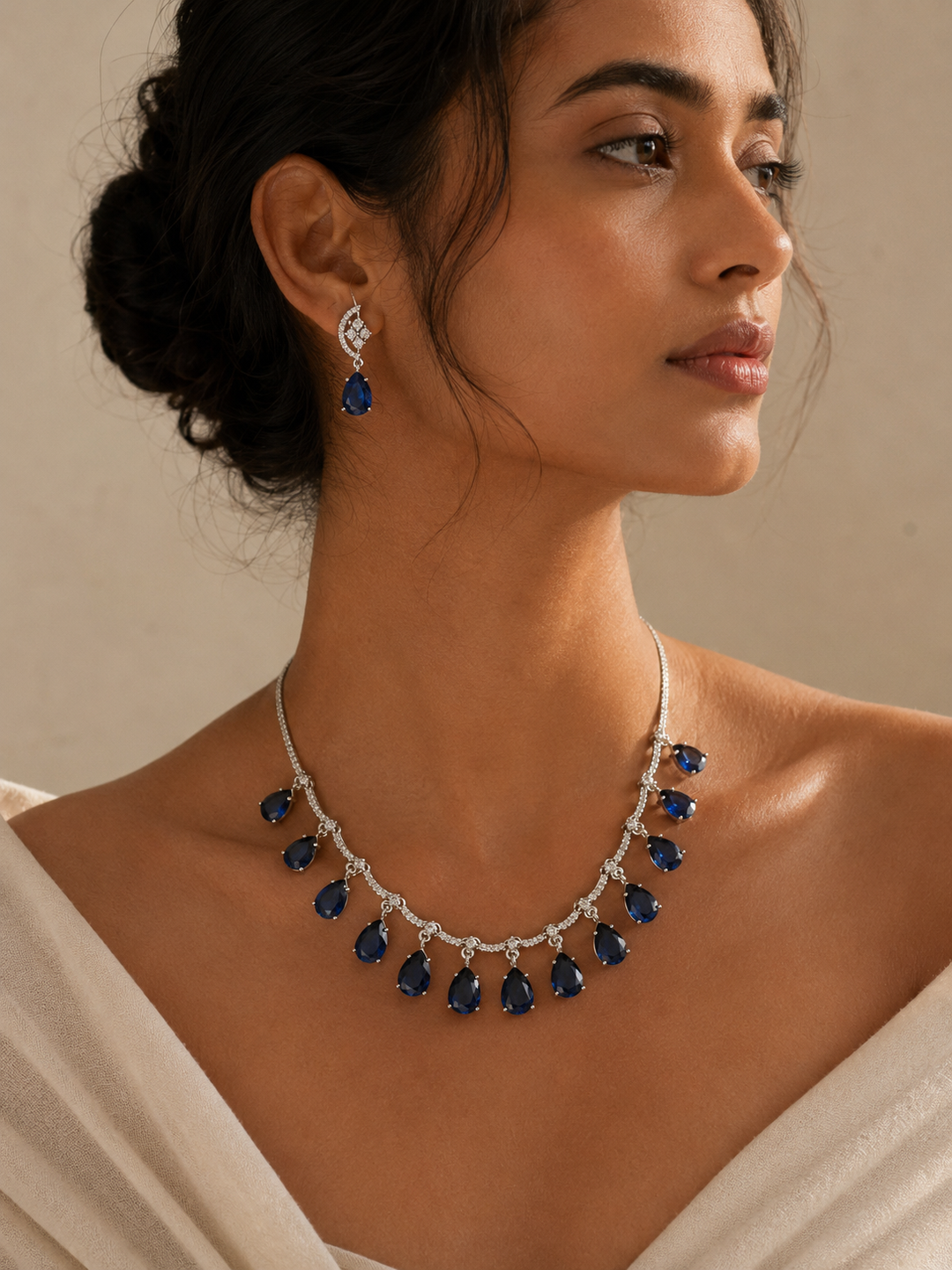 Royal Blue American Diamond Necklace Set Regal Glam | SHOBITAM