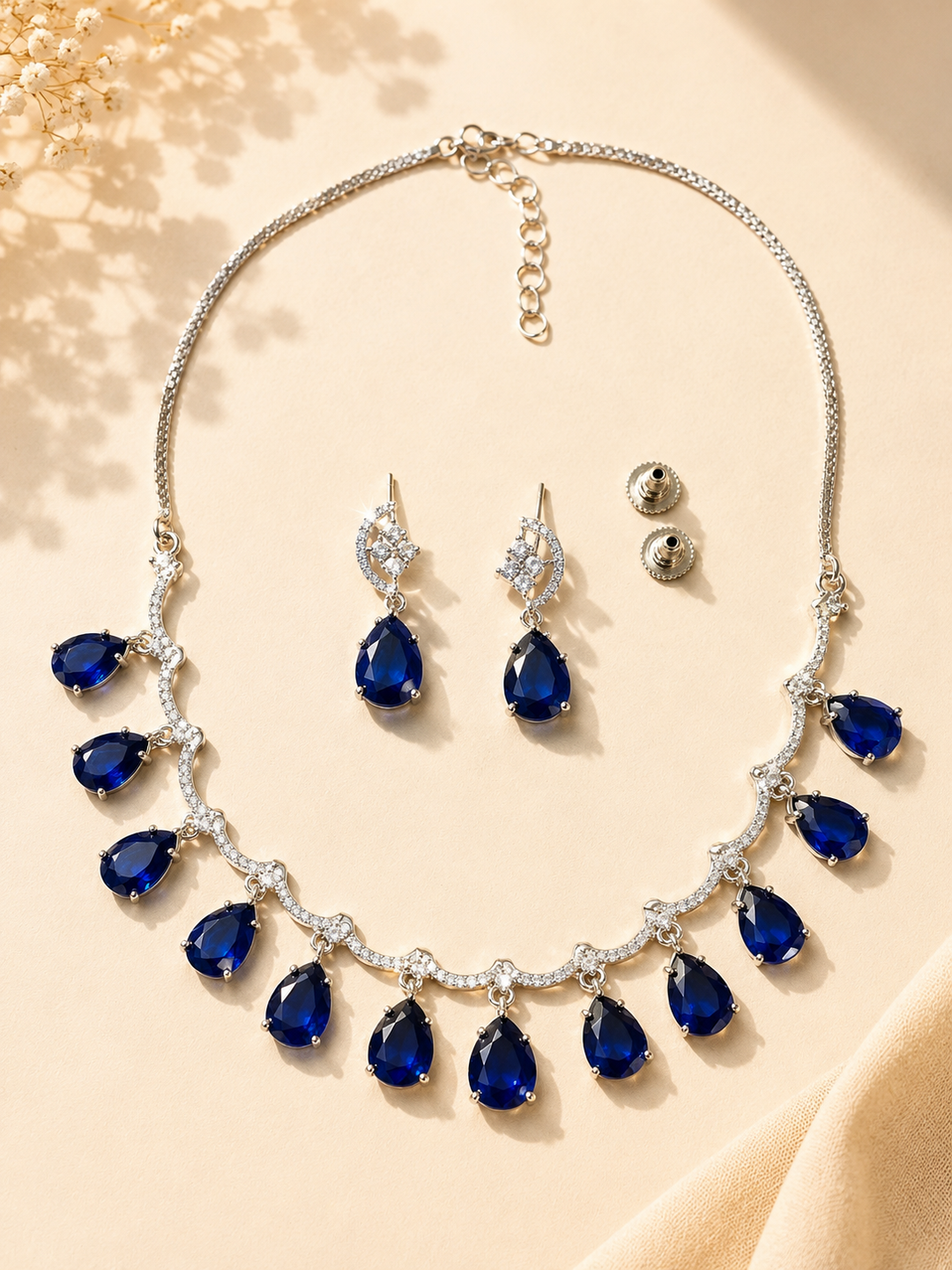 Royal Blue American Diamond Necklace Set Regal Glam | SHOBITAM