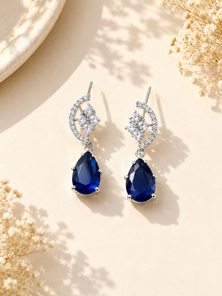 Royal Blue American Diamond Necklace Set Regal Glam | SHOBITAM