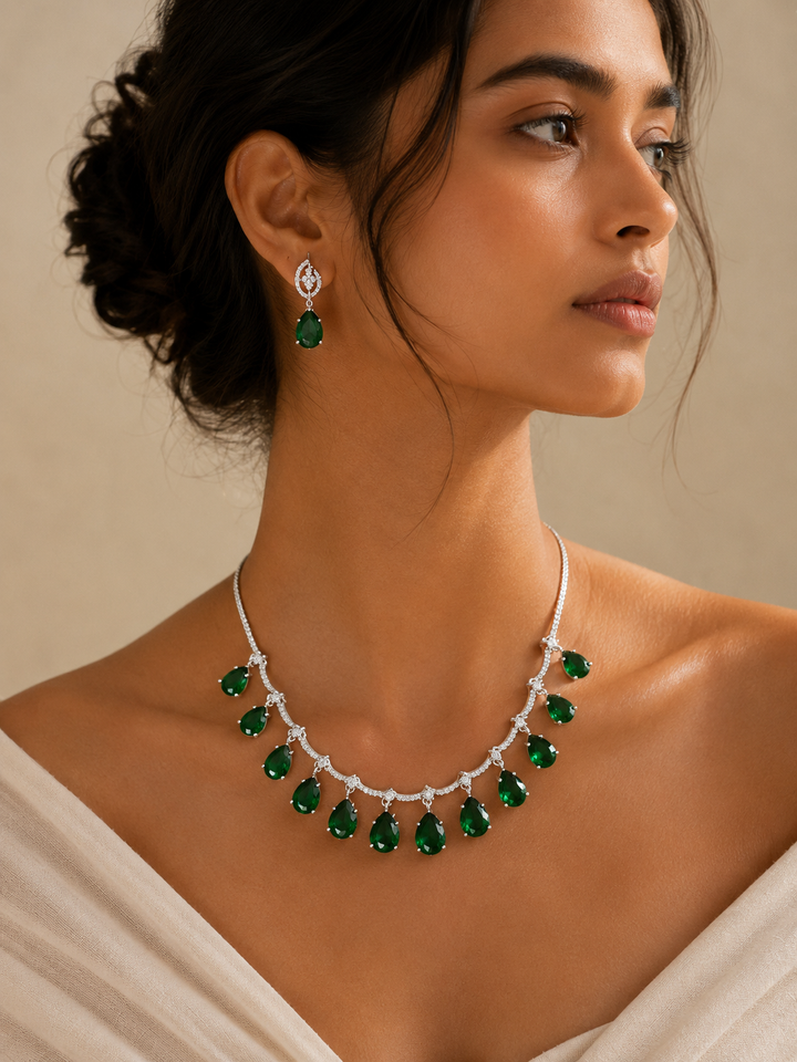 Royal Blue American Diamond Necklace Set Regal Glam | SHOBITAM